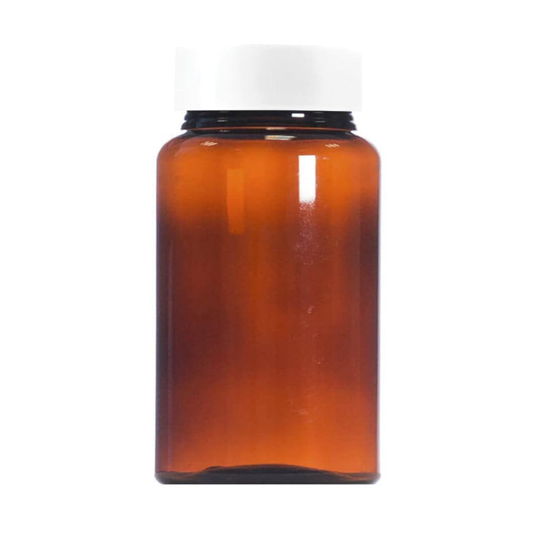 BROWN PILL JAR WITH WHITE LID (60 PILLS APPROX) 200ML