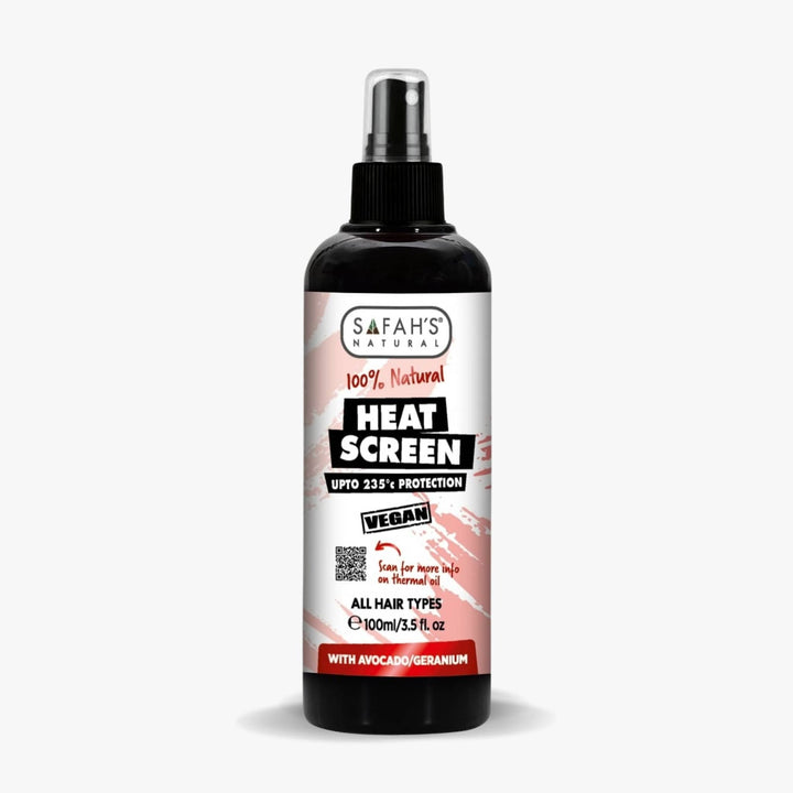 Safah's Heat Screen spray bottle on a white background