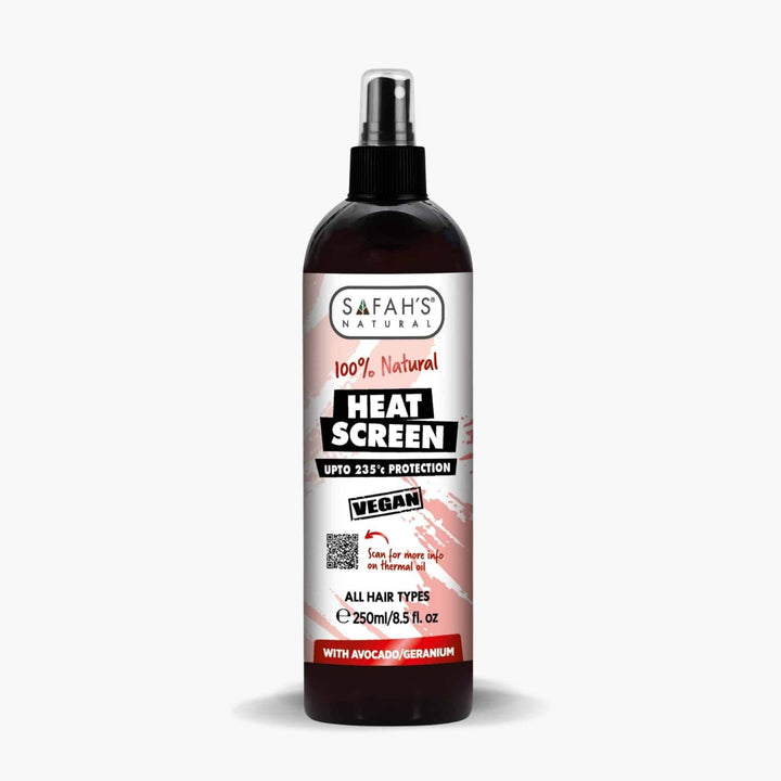 Safah's Heat Screen spray bottle on a white background