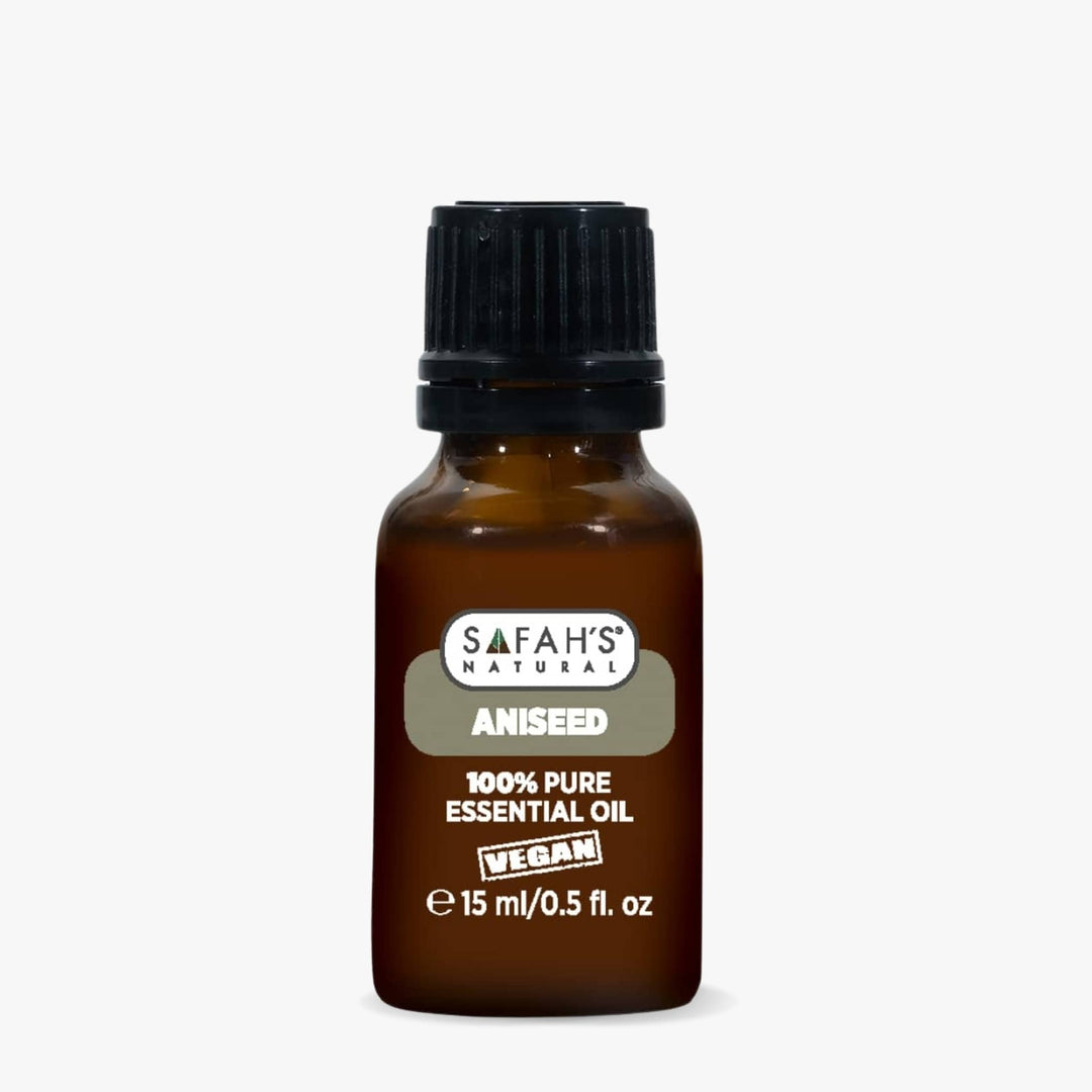 Brown essential oil bottle with black cap on a white background