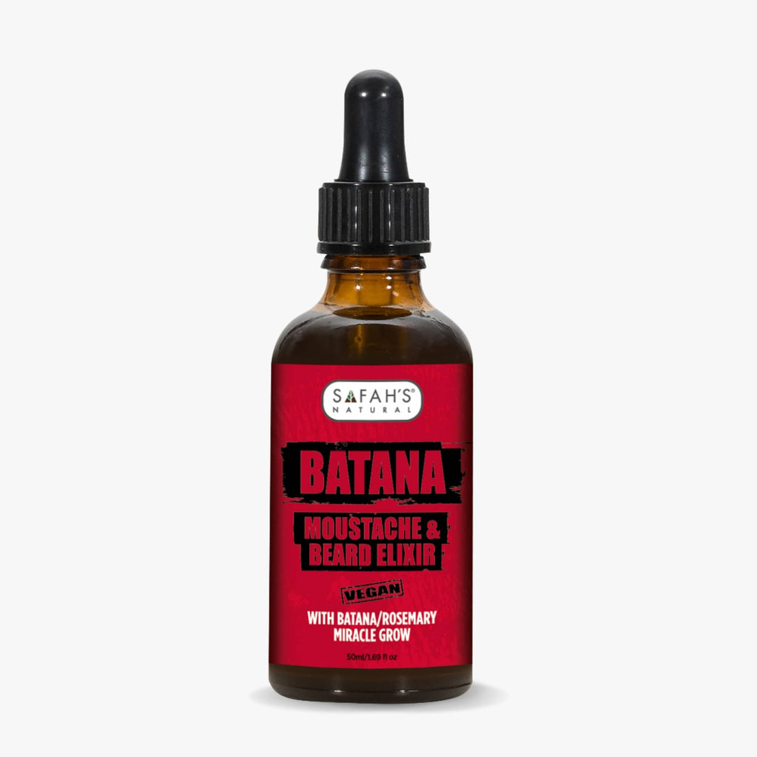 Safah's Naturals Batana Moustache & Beard Elixir bottle on a white background