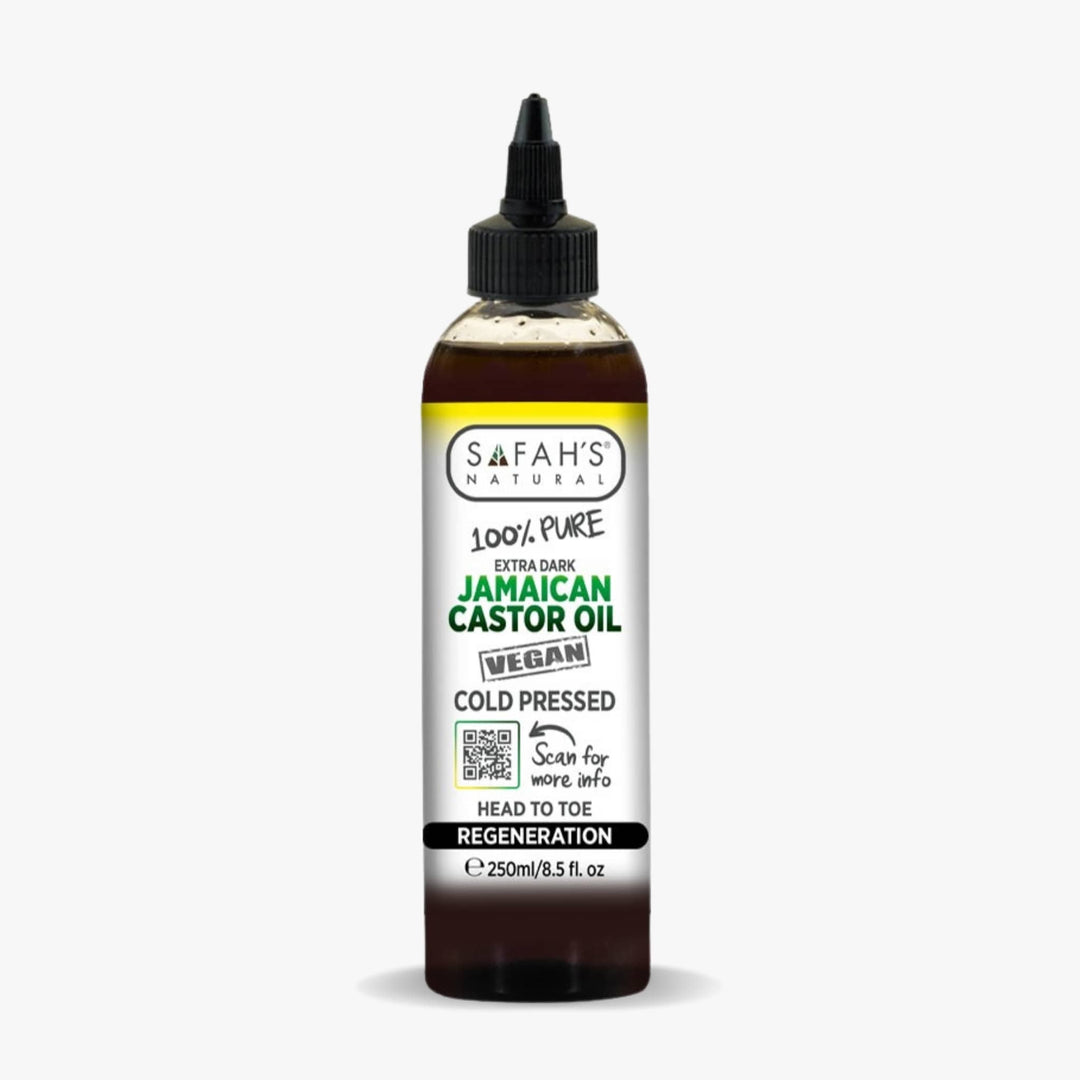 Bottle of Safah's Jamaican Castor Oil on a white background 250ml