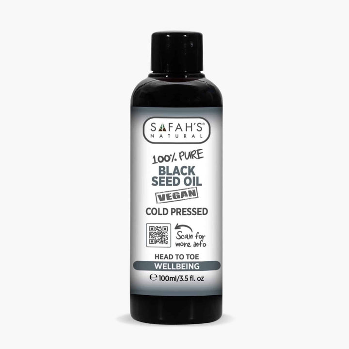 Safah's Natural 100% Pure Black Seed Oil bottle on a white background 100ml