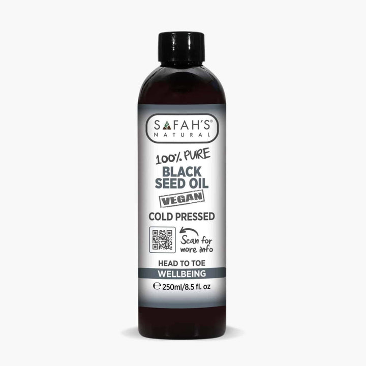 Safah's Natural 100% Pure Black Seed Oil bottle on a white background 250ml