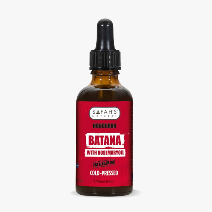 Bottle of Safah's Batana with Rosemary Oil on a white background