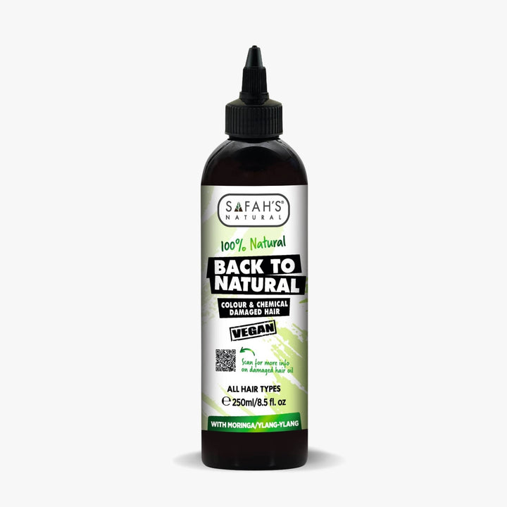 Safah's Naturals Back to Natural hair product bottle on a white background