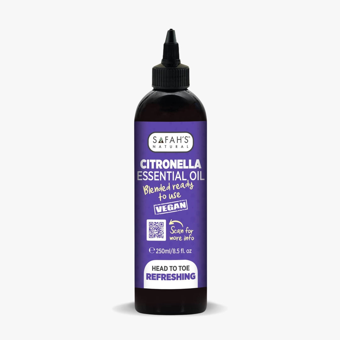 Safah's Naturals Citronella essential oil bottle on a white background