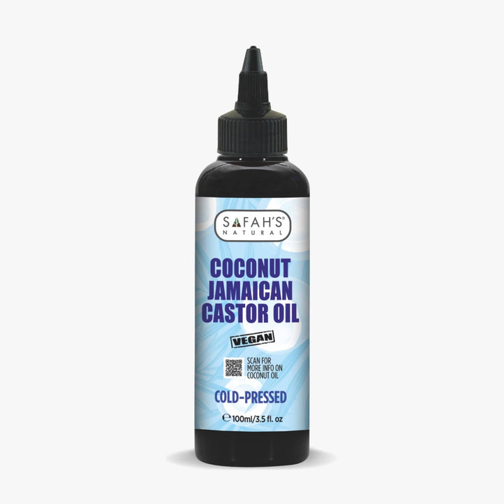 Safah's Coconut Jamaican Castor Oil bottle on a white background