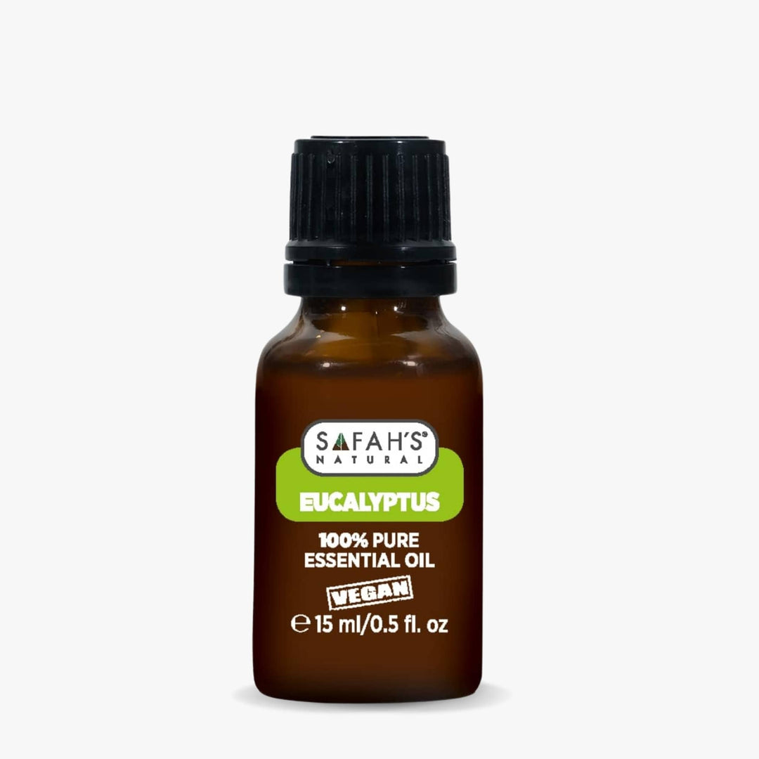 Safah's Eucalyptus essential oil bottle on a white background 15ml