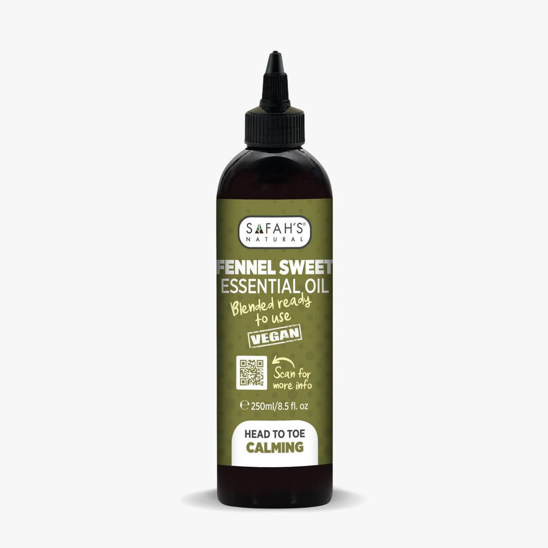 Safah's Fennel Sweet Essential Oil bottle on a white background