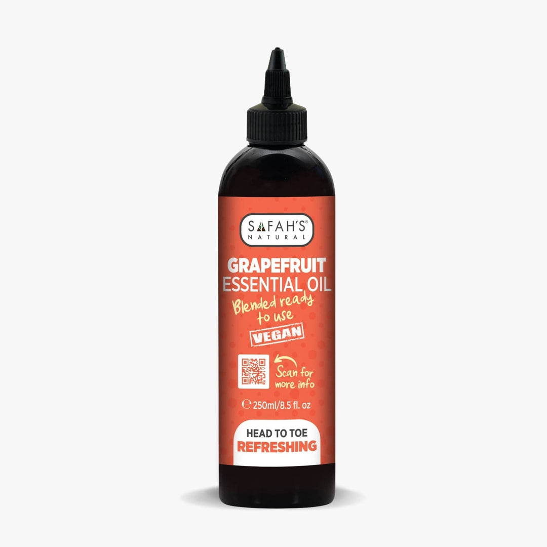 Safah's Grapefruit Essential Oil bottle on a white background