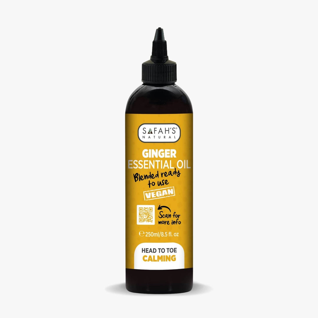 Safah's Naturals Ginger Essential Oil bottle on a white background