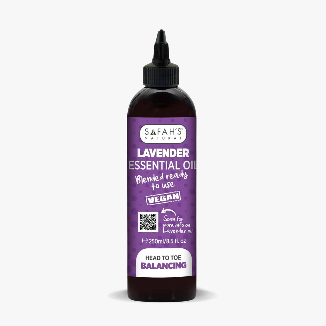 Safah's Lavender Essential Oil bottle on a white background 250ml