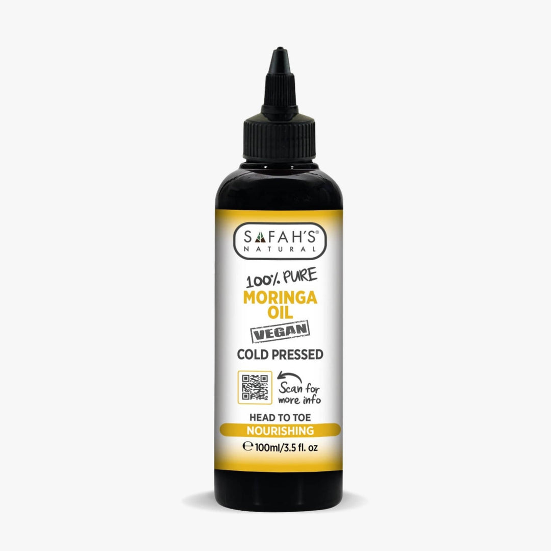 Safah's Natural Moringa oil bottle on a white background 100ml