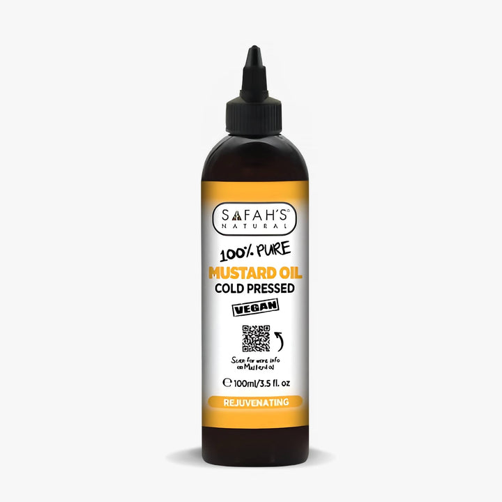 Safah's Naturals 100% Pure Mustard Oil bottle on a white background