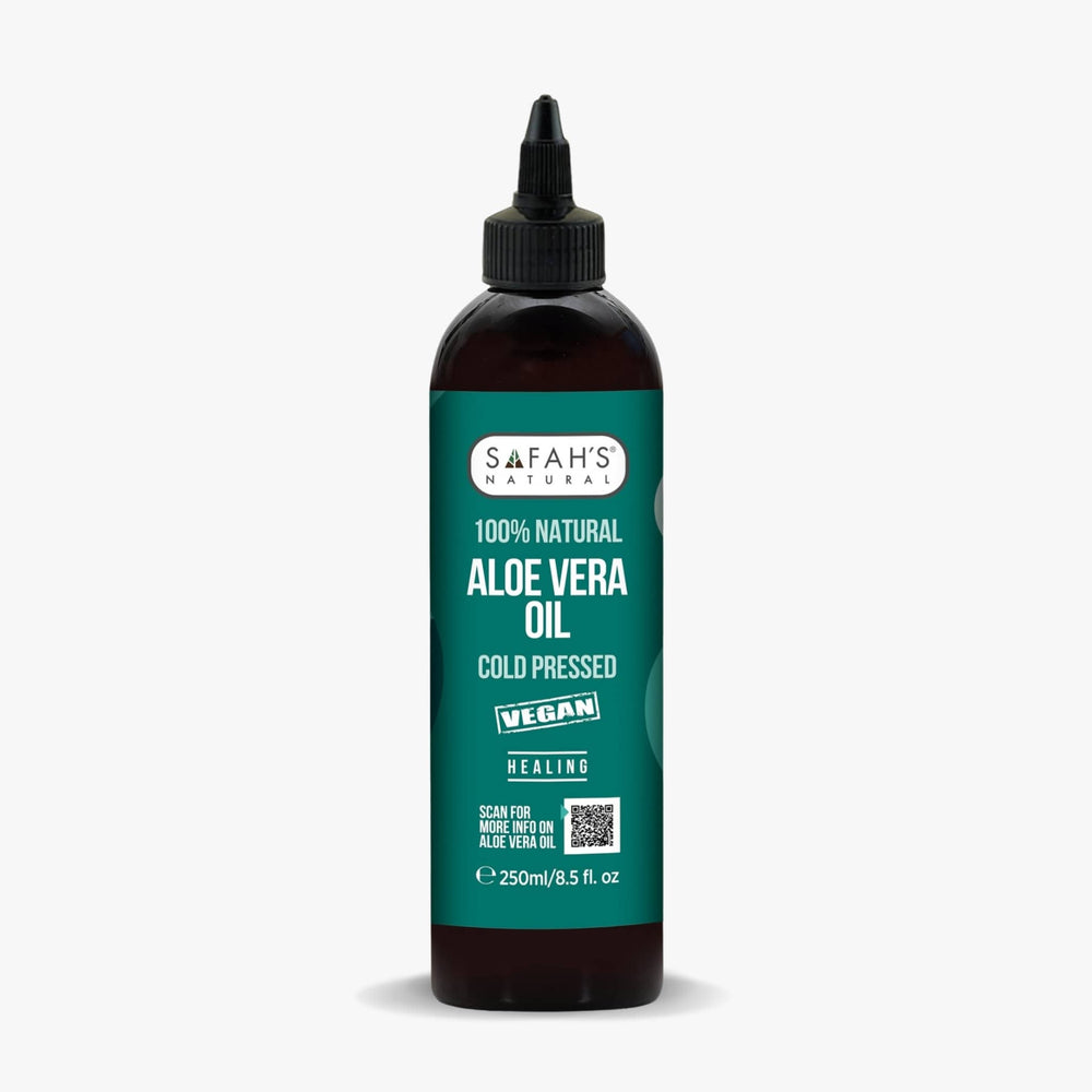 Safah's Natural Aloe Vera Oil bottle on a white background