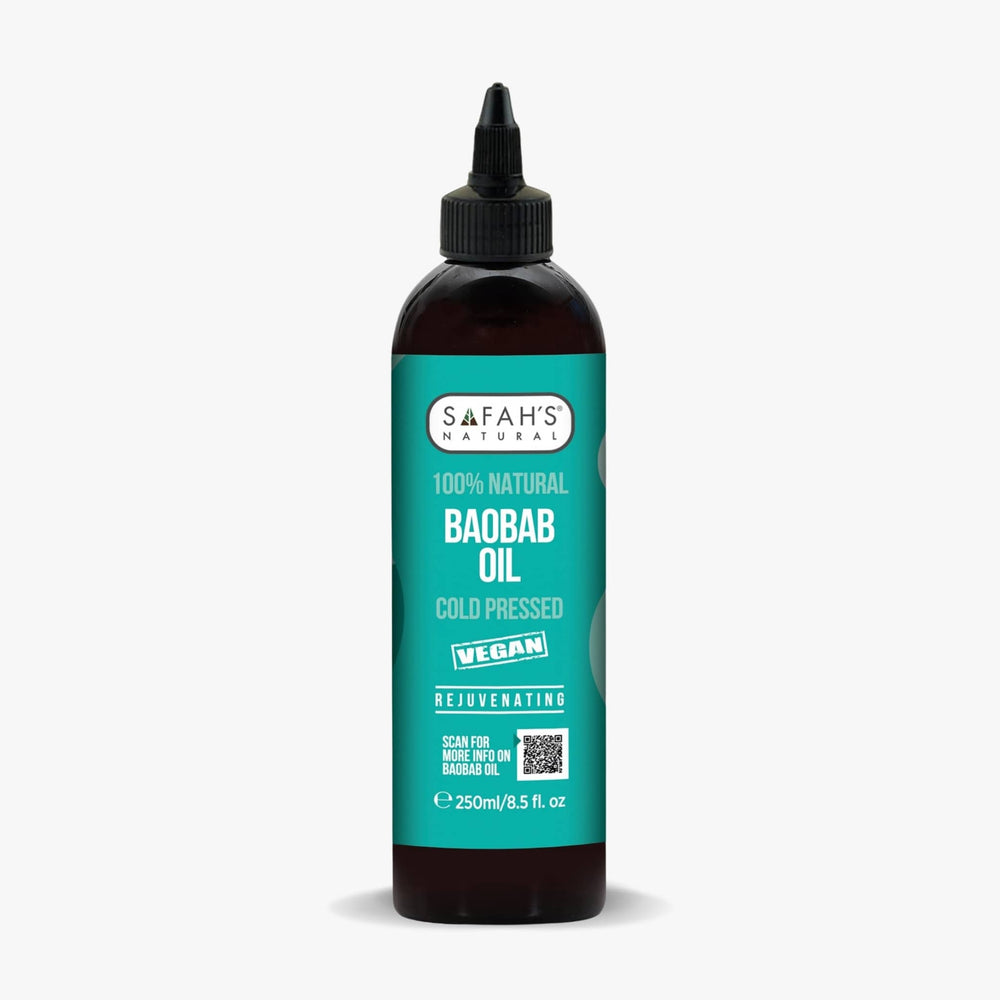 Safah's Natural Baobab Oil bottle on a white background