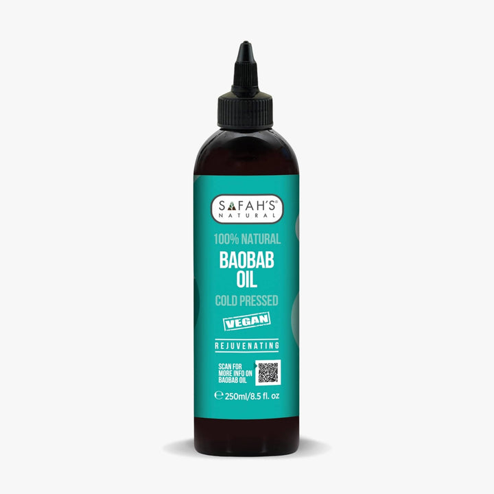 Safah's Natural Baobab Oil bottle on a white background