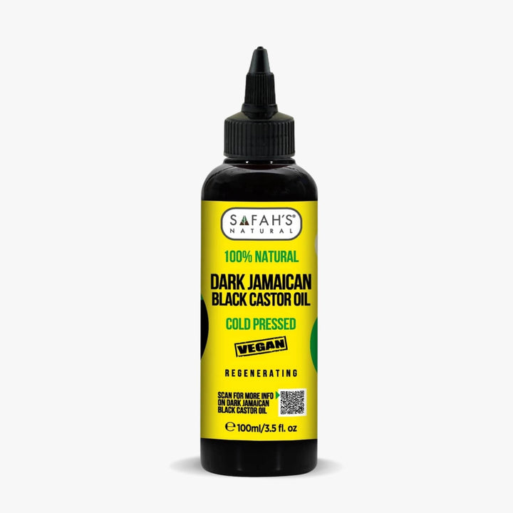 Safah's Dark Jamaican Black Castor Oil bottle on a white background