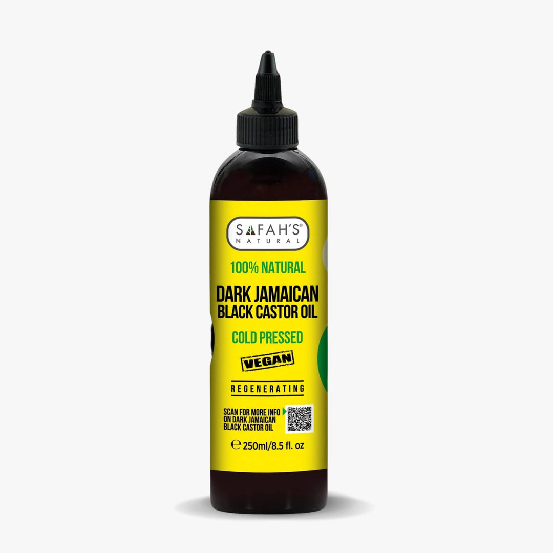 Safah's Natural Dark Jamaican Black Castor Oil bottle on a white background
