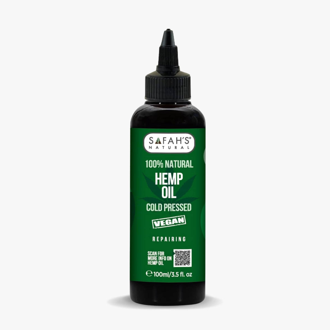 Bottle of Safah's Hemp Oil on a white background