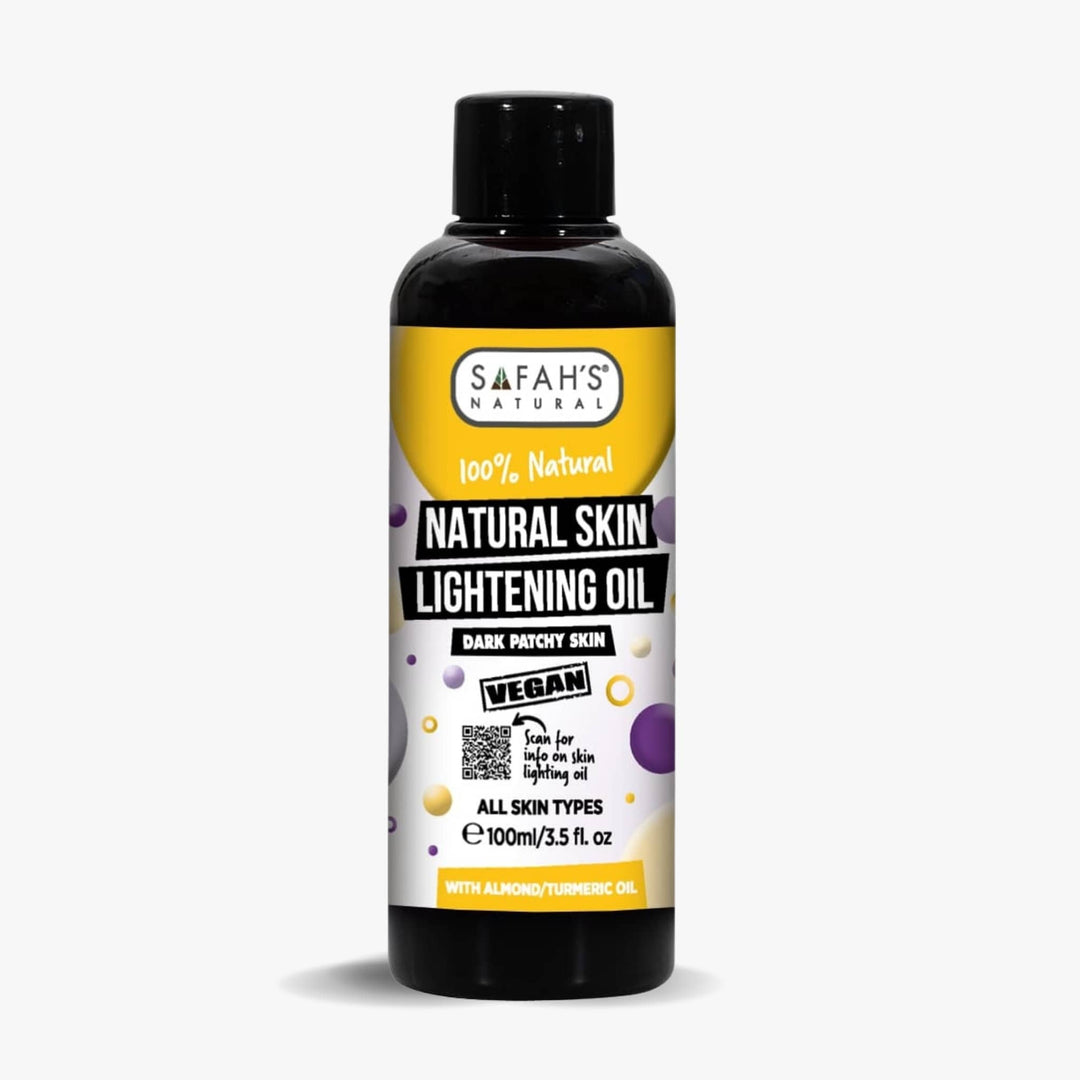 Safah's Naturals natural skin lightening oil bottle on a white background