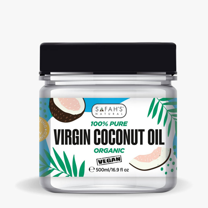 Jar of Safah's Natural Virgin Coconut Oil on a white background 500ml