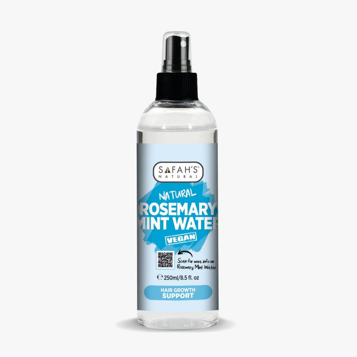 Safah's Natural Rosemary Mint Water spray bottle on a white background