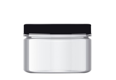 CLEAR JAR PLASTIC BLACK LID 250ML