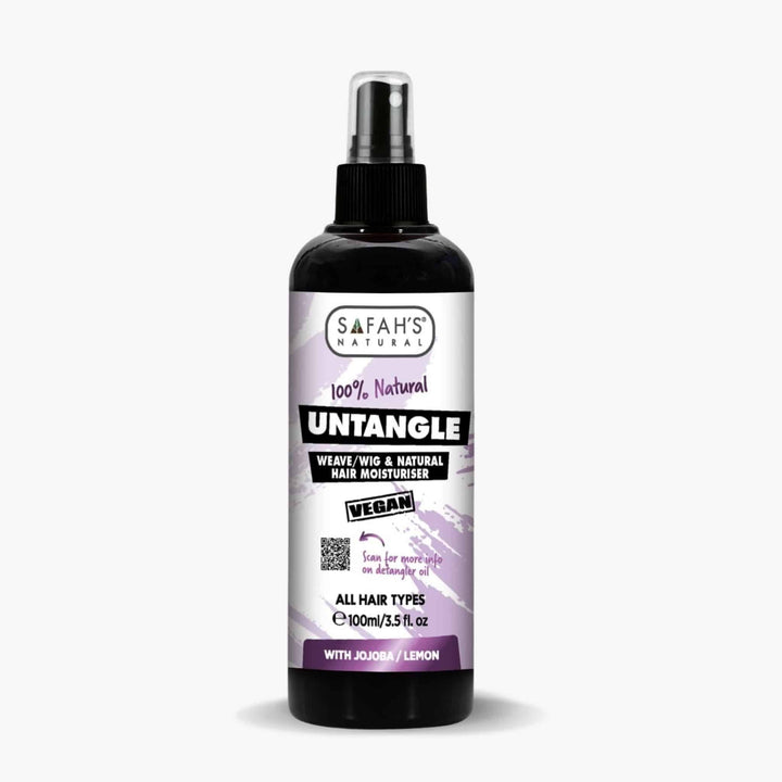 Safah's Natural Untangle hair product bottle on a white background