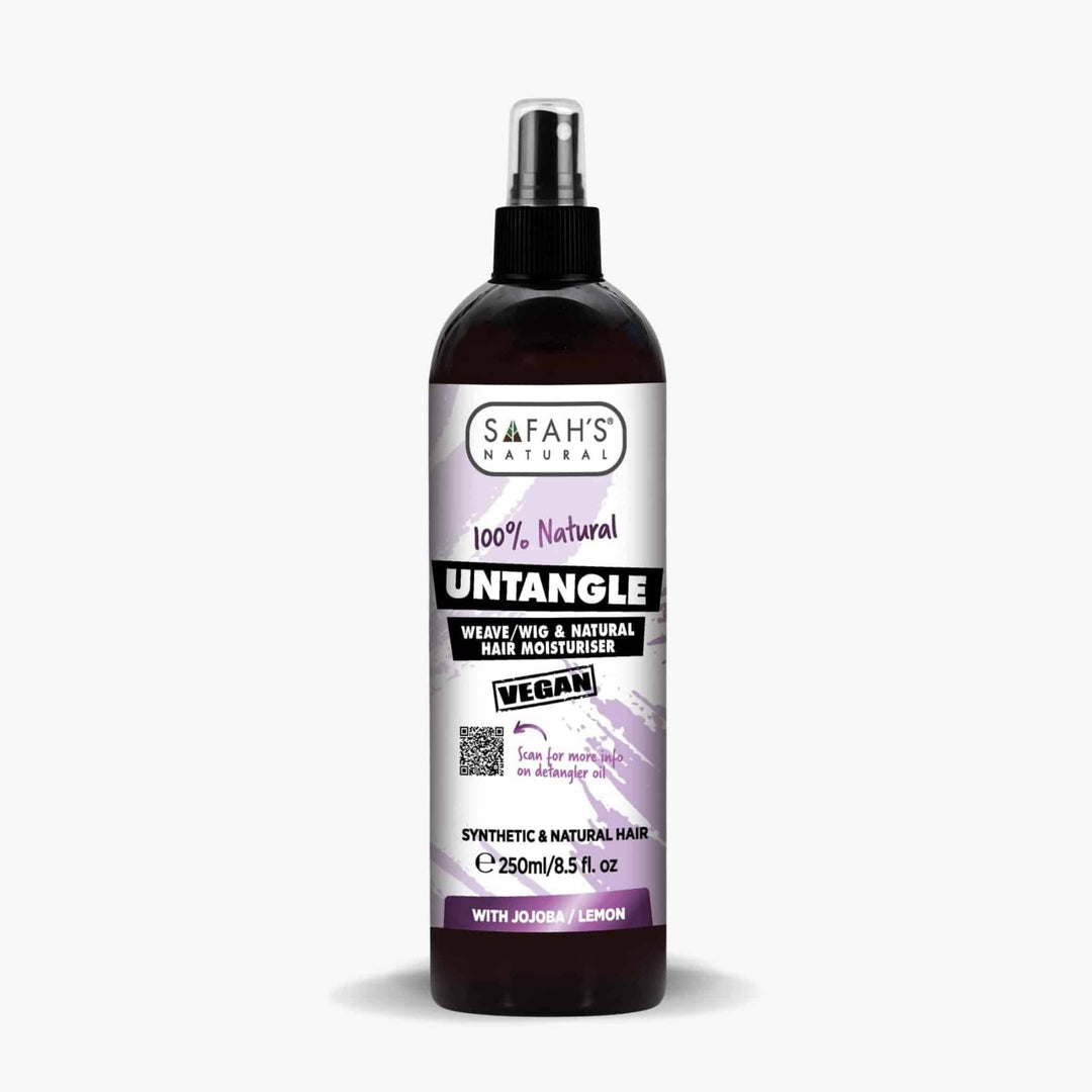 Safah's Natural hair moisturizer spray bottle on a white background