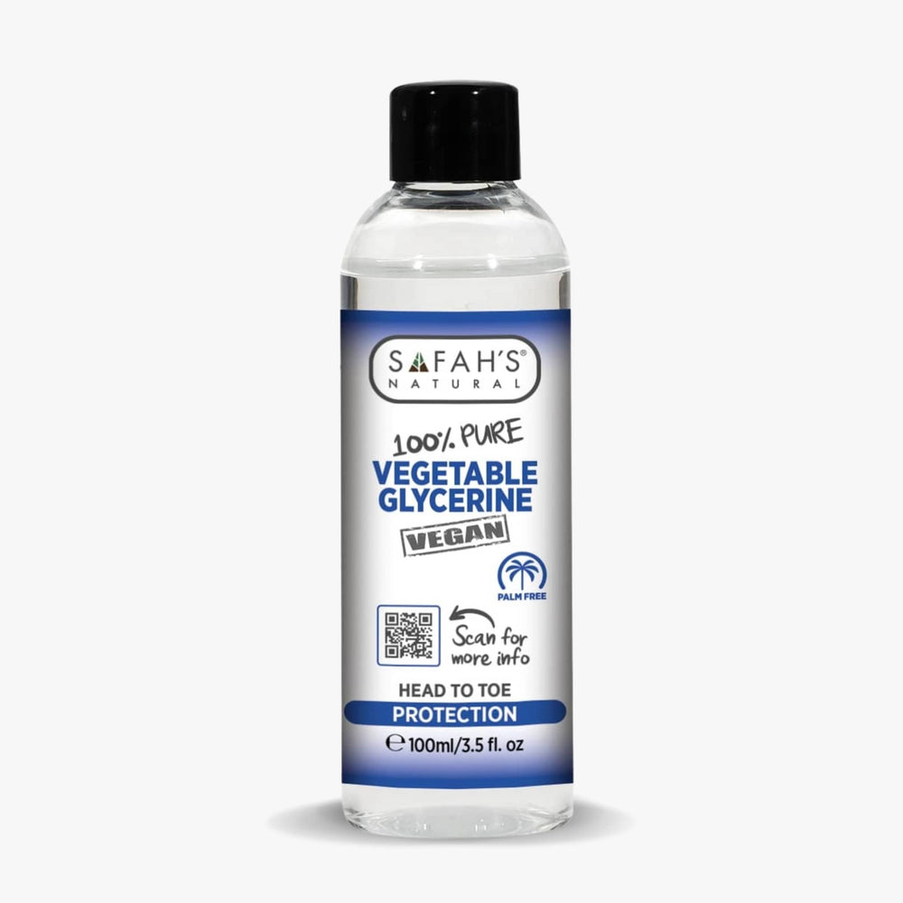 Bottle of Safah's Natural Vegetable Glycerine on a white background 100ml