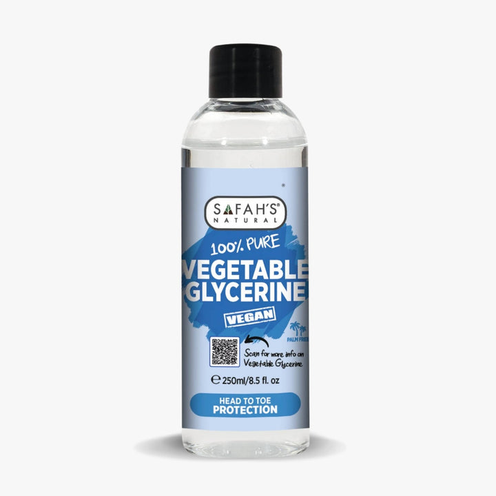 Bottle of Safah's 100% Pure Vegetable Glycerine on a white background 250ml