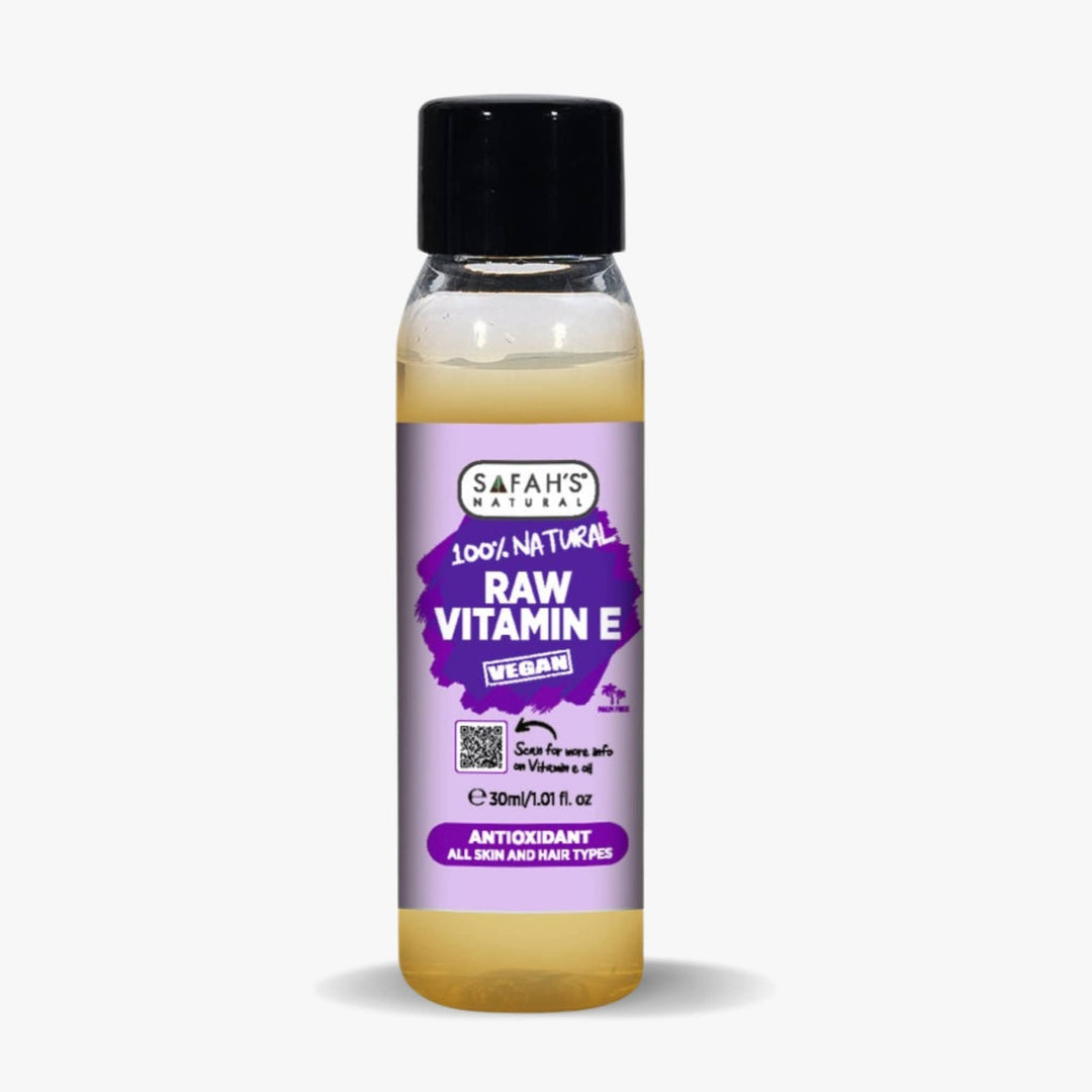 Bottle of Safaah's Naturals Raw Vitamin E on a white background 30ml