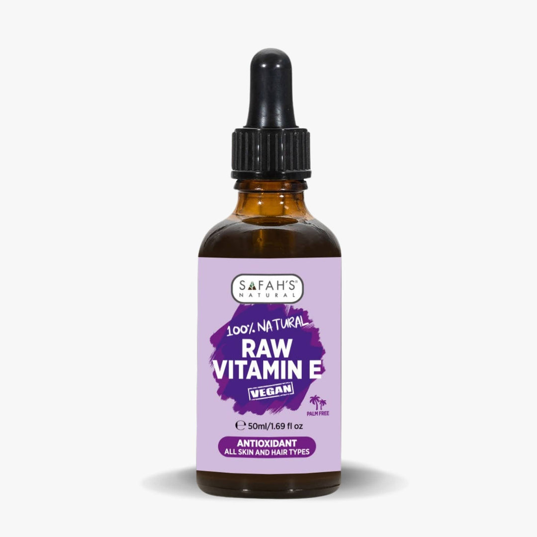 SafaH's Naturals Raw Vitamin E bottle with a purple label on a white background 50ml