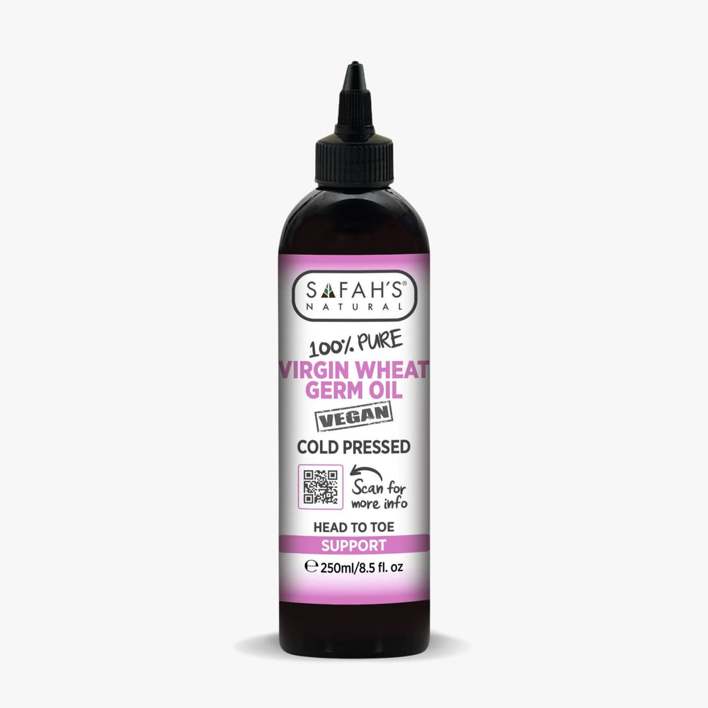 Safah's Natural Virgin Wheat Germ Oil bottle on a white background 250ml