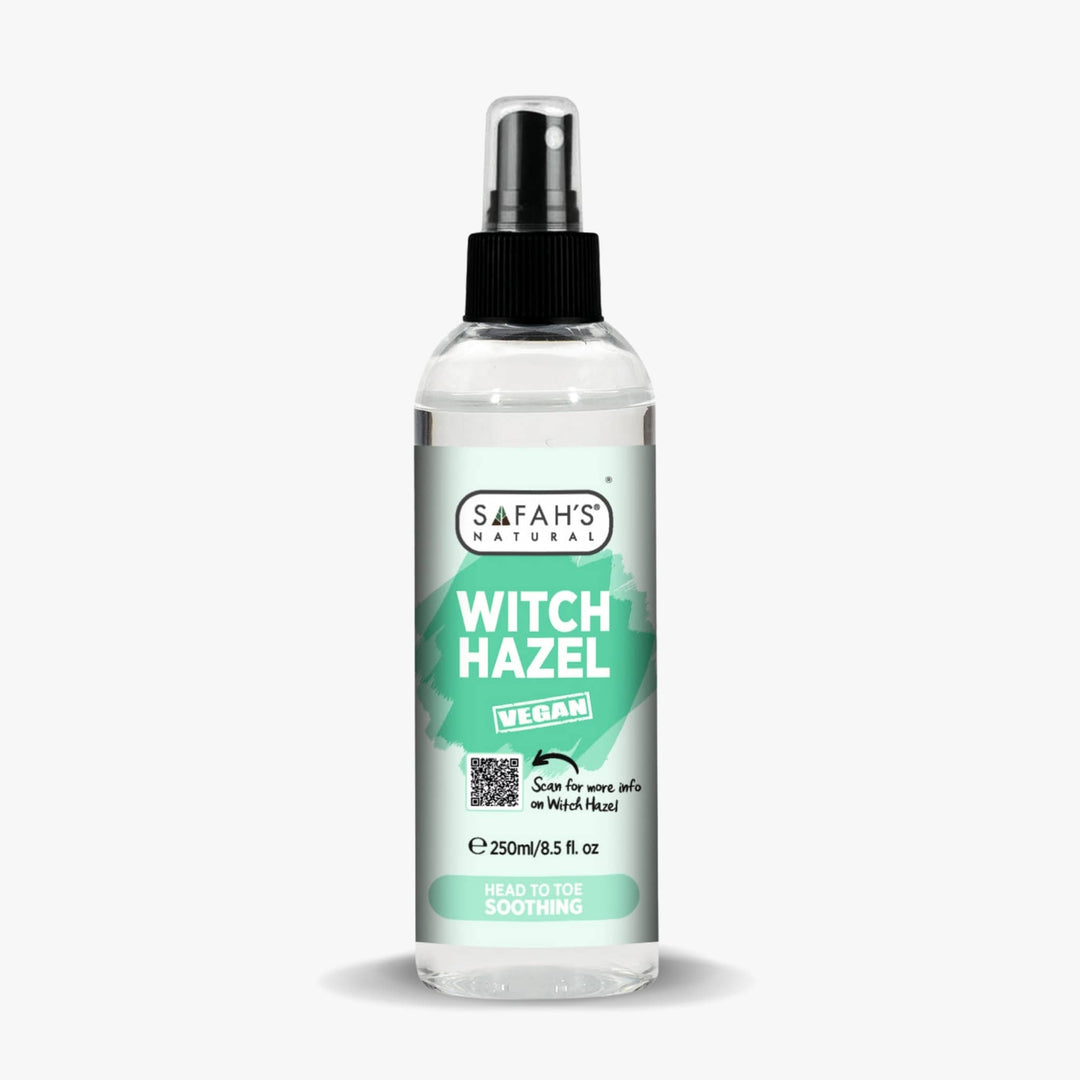 Safah's Naturals witch hazel spray bottle on a white background 250ml