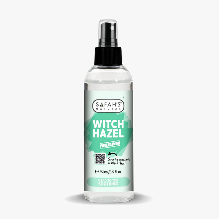 Safah's Naturals witch hazel spray bottle on a white background 250ml