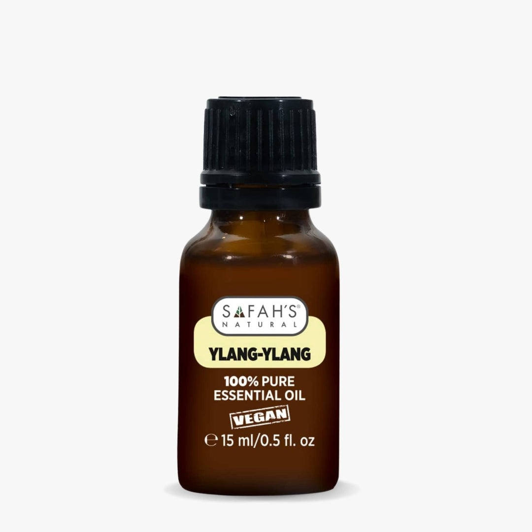 Safah's Ylang-Ylang essential oil bottle on a white background