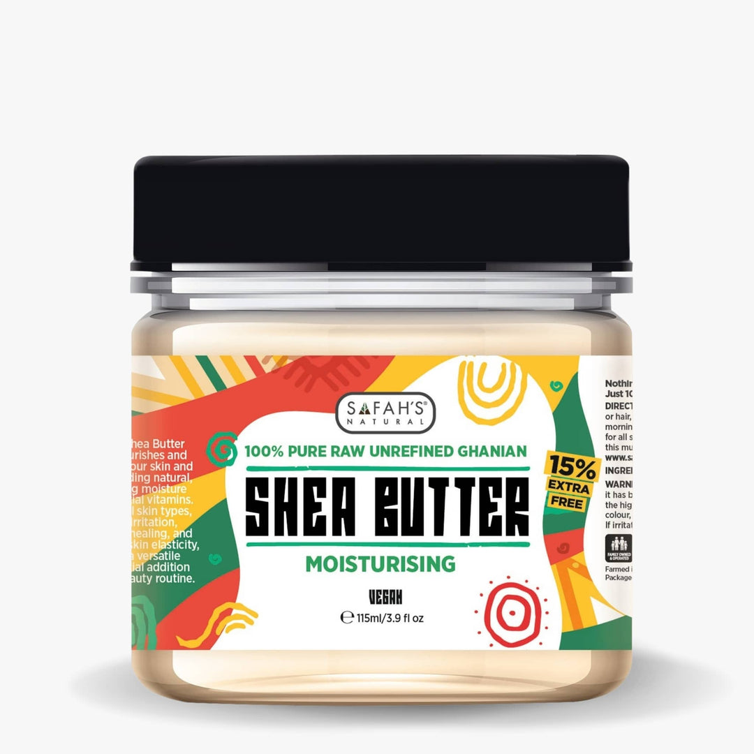 Safah’s Natural Ghanaian Shea Butter 100ml – 100% pure, raw, and unrefined moisturizing butter for dry and sensitive skin.