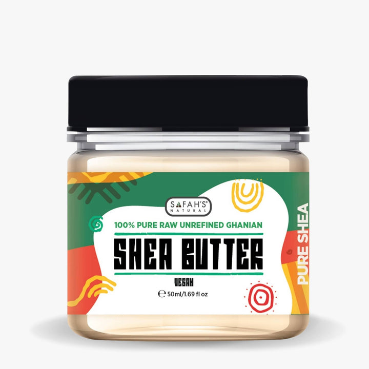 Safah’s Natural Ghanaian Shea Butter 50ml – Raw and unrefined moisturizing butter for dry, sensitive, and irritated skin.