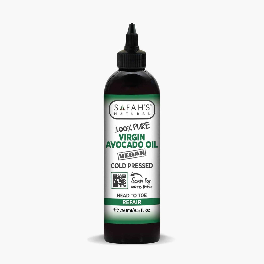 Safah's Natural Virgin Avocado Oil bottle on a white background 250ml
