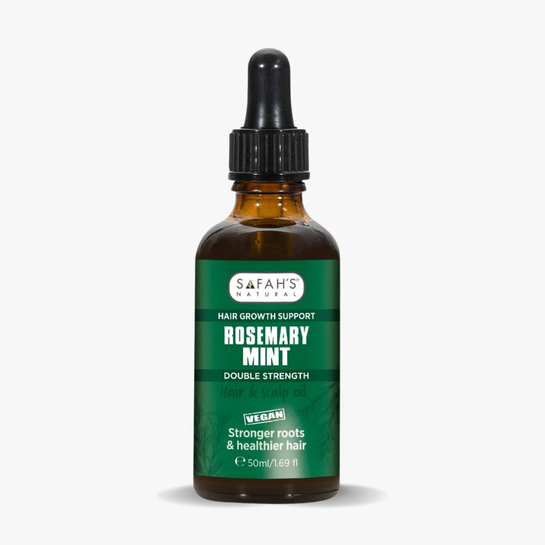Safah's Naturals Rosemary Mint hair growth support bottle on a white background