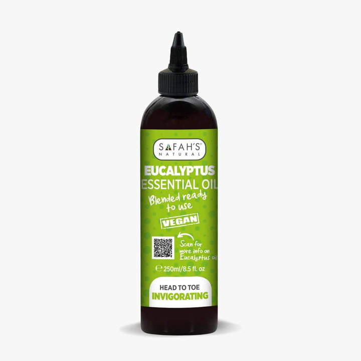 Safah's Naturals Eucalyptus Essential Oil bottle on a white background 250ml