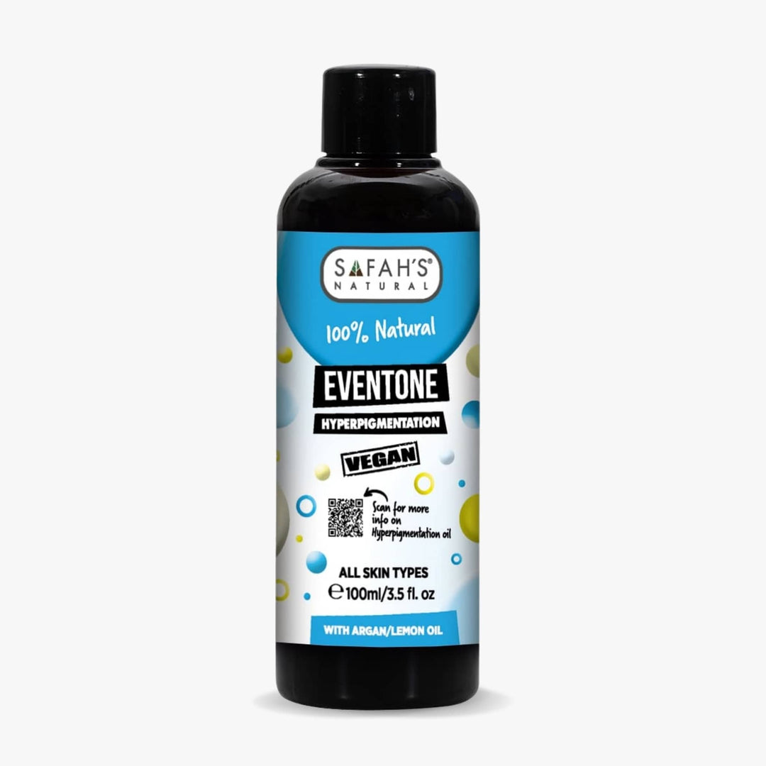 Bottle of Safah's Eventone hyperpigmentation treatment on a white background