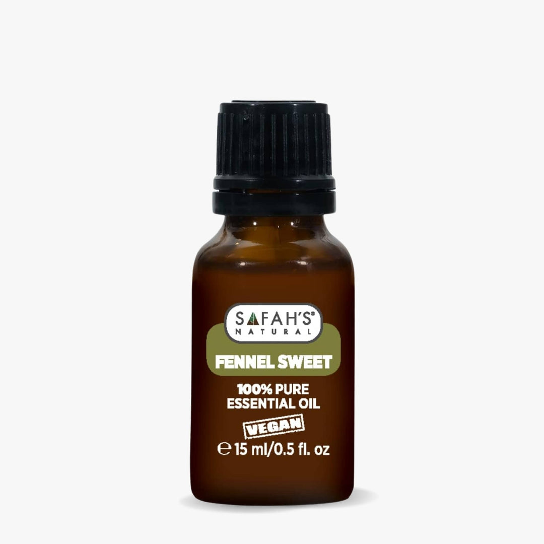 Safah's Fennel Sweet essential oil bottle on a white background