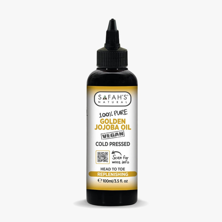 Safah's Natural Golden Jojoba Oil bottle on a white background 100ml