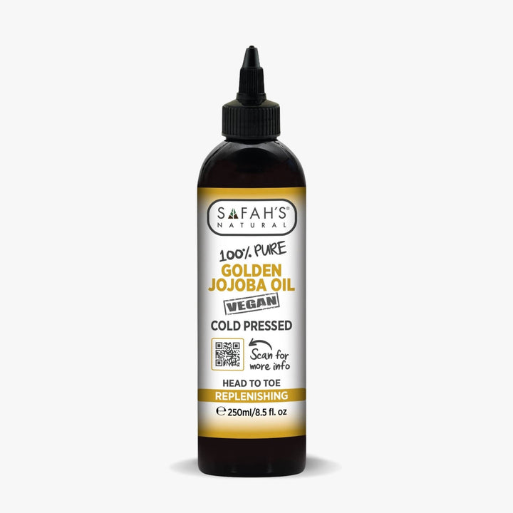 Safah's Natural Golden Jojoba Oil bottle on a white background 250 ml