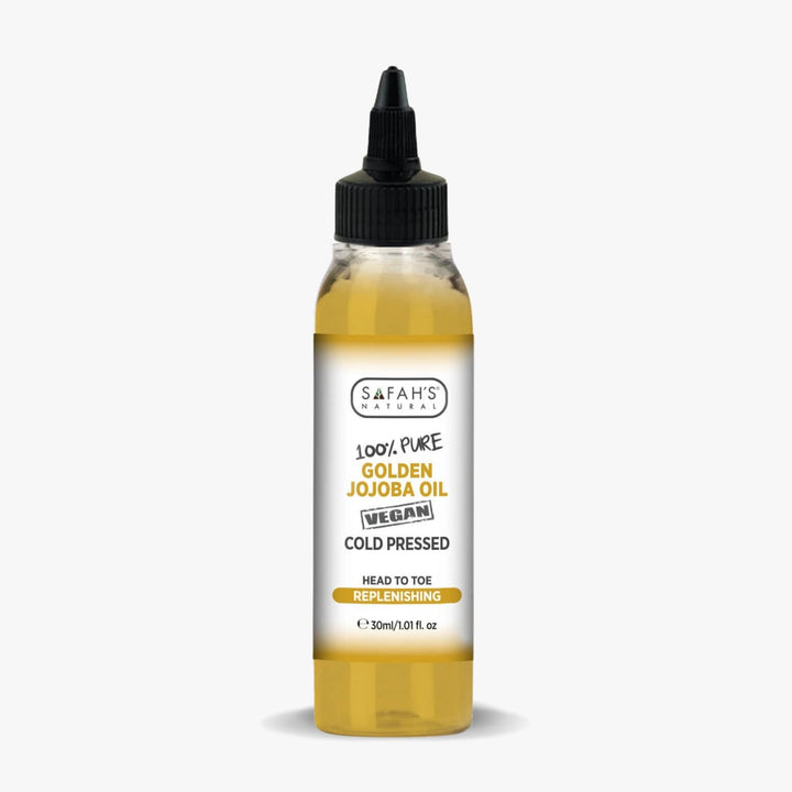 Bottle of Safah's Golden Jojoba Oil on a white background 30ml