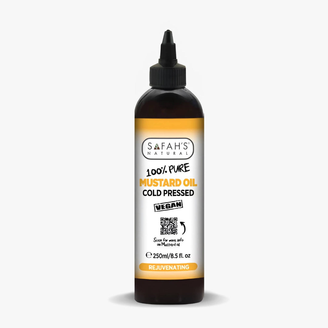 Safah's Naturals 100% Pure Mustard Oil bottle on a white background
